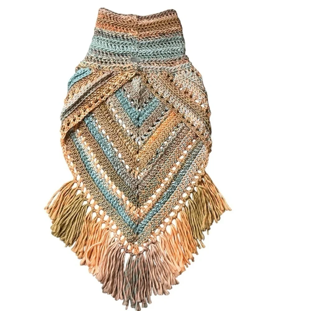 Handcrafted Crochet Cowl Neck Scarf With Fringe New Handmade by Seller Knit